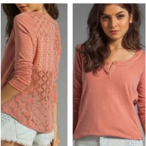 Free people Crochet Back Dusty Rose long sleeve pull over, size Small - Picture 1 of 7